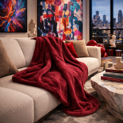 Plaid polaire couleur vin | Couverture polaire bordeaux | Couvertures polaires |