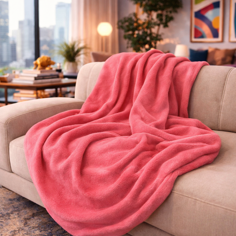 Plaid en polaire corail | Couverture en polaire pêche | Couvertures en polaire |
