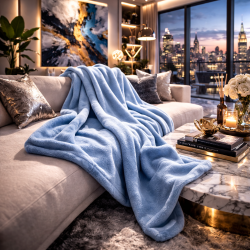 Plaid polaire bleu ciel | Couverture polaire bleu clair | Couvertures polaires |