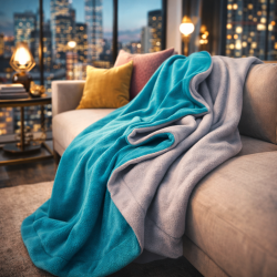 Plaid réversible en polaire grise | Couvertures réversibles en polaire