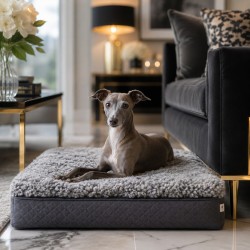 Large Grey Real Sheepskin Pet Bed. Short Curly Haired Memory Foam Dog Bed