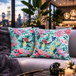 Tranquillity Luxury Velvet Cushions | Printed Velvet Floral Cushions |