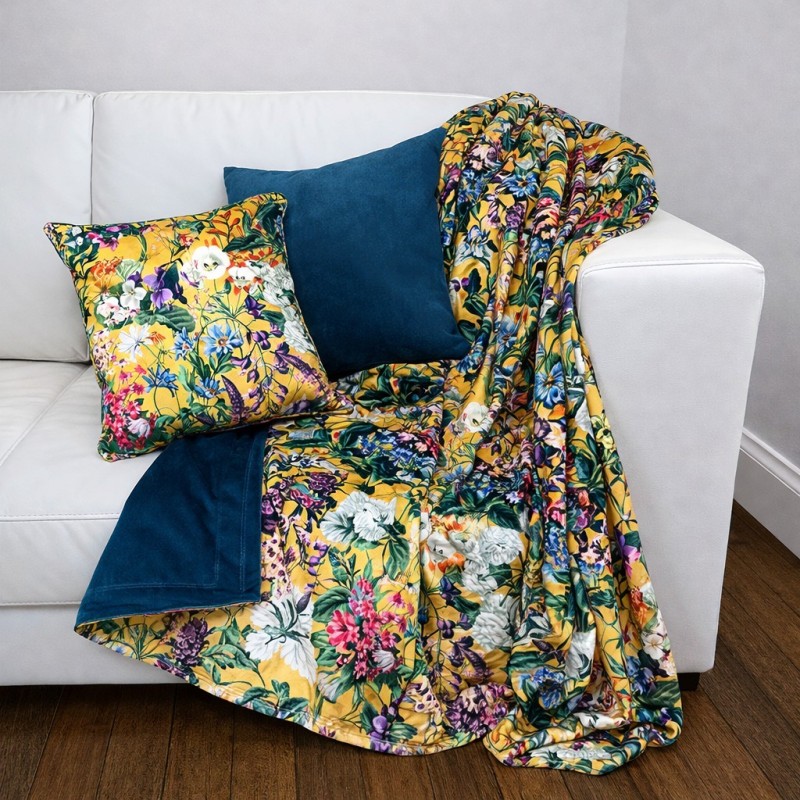 Midsummer Reversible Velvet Throw | Reversible Floral Printed Velvet Throw