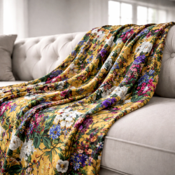 Plaid de luxe en velours pour la Saint-Jean | Grand plaid en velours à motif floral double face