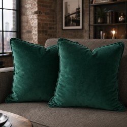 Green Velvet Scatter Cushions | Emerald Green Piped Sofa Cushions