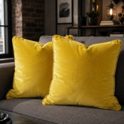 Coussins décoratifs en velours jaune moutarde | Coussins unis en velours jaune