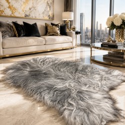 Tapis en peau de mouton grise, peau de mouton islandaise grise naturelle